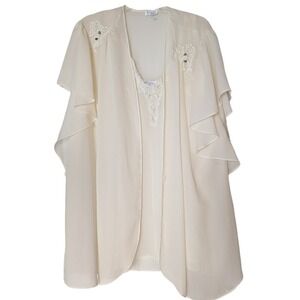 Cinema Etoile Peignoir and Tank Top Women Large Cream White Cover Up Lingerie